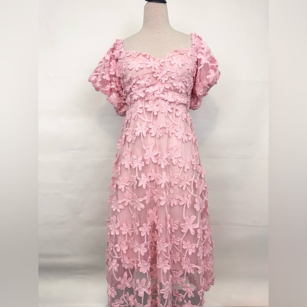 Gingham & Heels floral embroidered puffy sleeve midi dress 14